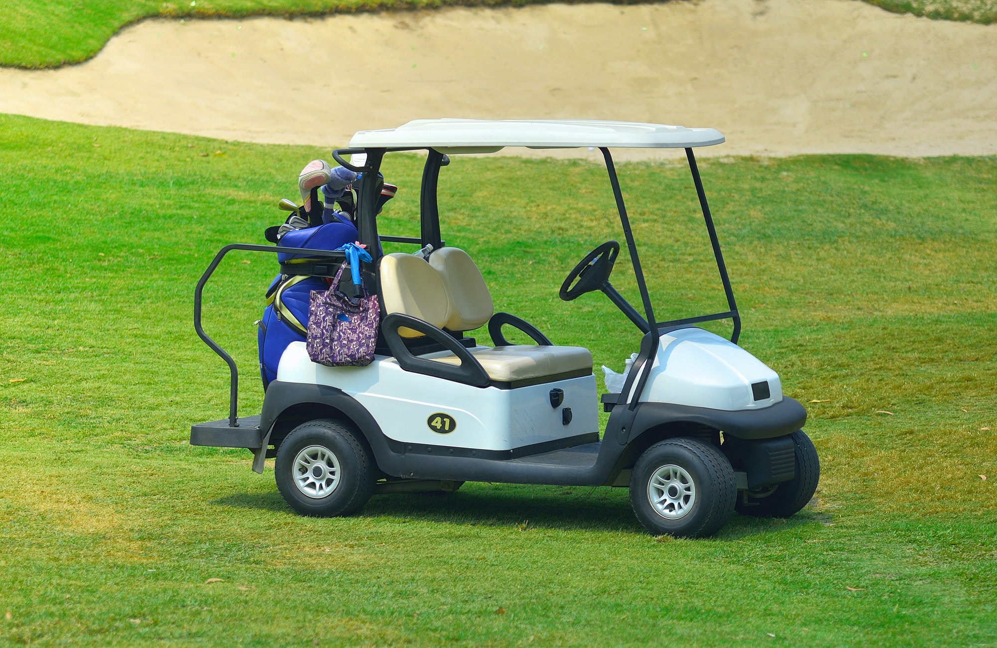 Golf carts on a golf course